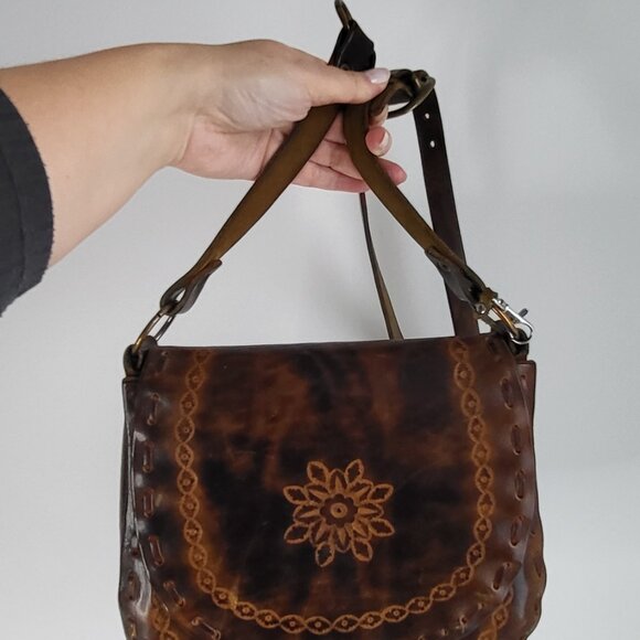 Handmade Tooled Leather Crossbody Bag w/ Owl Coin Purse I Vintage Boho Artisan - Picture 5 of 13